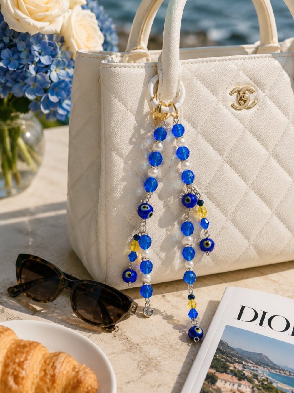 Blue Evil Eye Beaded Bag Charm